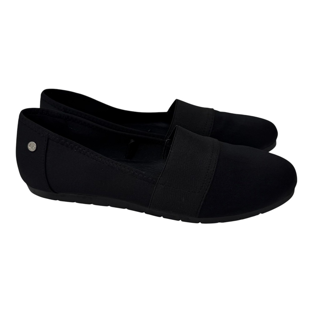 London Fog Women's 10 Black Slip On Elastic Band Fabric Flats Shoes